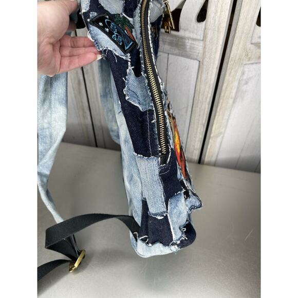 Marc Jacobs Blue Denim Biker Patchwork Shoulder Paradise Backpack Bag - Picture 5 of 10